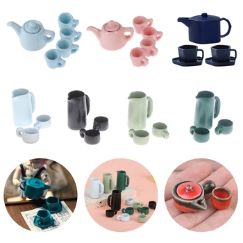 1 комплект, 1/12, миниатюрни аксесоари за куклата къща, мини-чайник от сплав, имитация на чайник, чаши, играчки за куклена къща, посуда, играчки за 