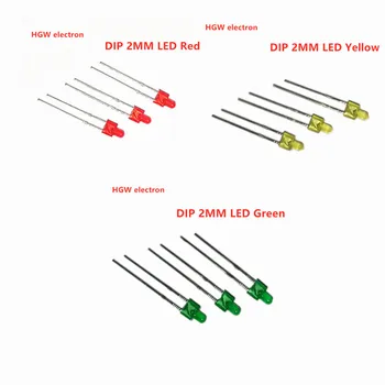 100шт F2 колоиден червено, жълто, зелено 2 ММ Led Кула DIP внасяни диод Led Лампа 2 ММ, Червен, Зелен, Жълт LED Индикатор 2 pin