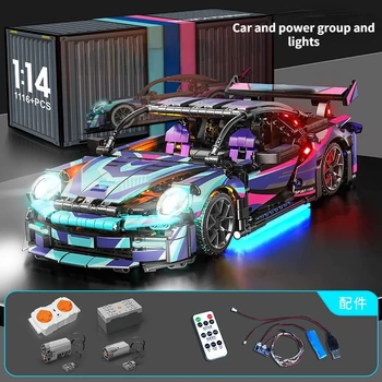 1116 бр Технически 1:14 черен лилаво състезателни спортен автомобил Градивни елементи за Сглобяване на тухли кола играчки за подарък за момче на децата
