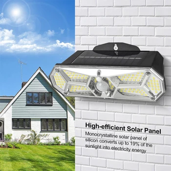 126 led соларни лампи на открито, интелигентен сензор за движение, влагозащитен, на слънчеви батерии IP65, водоустойчив, с широк ъгъл на монтиране на осветление Градина