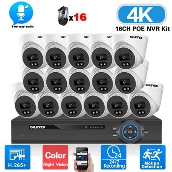 16-канална система за видеонаблюдение 4K POE 8-мегапикселов 16-канален комплект НРВ е с Цветна IP куполна камера видеонаблюдение за нощно виждане Комплект система за видеонаблюдение