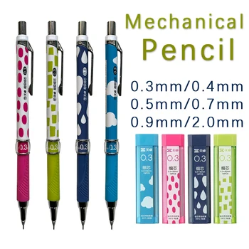 2 бр. Механичен молив с набор от грифелей 0.3/0.4/0.5/0.7/0.9/2.0 мм Автоматични моливи за училището писма за рисуване Kawaii Стационарни