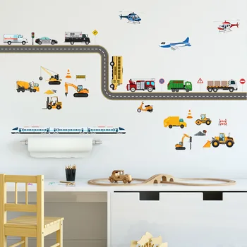 2 бр. стикер за стена с изображение на автомобил, авиационна техника, на кола, детска градина, детска стая, декорация спални, стенни картини, стикер за стена, PVC
