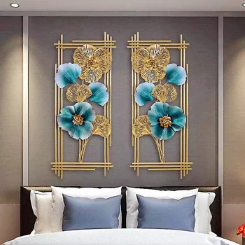 2 бр./чифт творчески метални листа на гинко, луксозно метално монтиране на украса, модерна всекидневна, ТВ-на фона на лобито на хотела, начало декор на стените