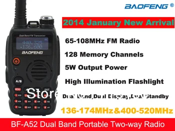 2014 НОВ Baofeng BF-A52 УКВ136-174 Mhz и UHF400-520 Mhz двойна лента 5 W 128 Канален FM Преносим двупосочен радио Baofeng A52 уоки токи