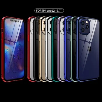 2022 Нов 360-инчов двустранен стъклен магнитен метален калъф за телефон за iPhone 11 12 13 Pro Max Mini чанта за носене за защита на цялото тяло, калъф