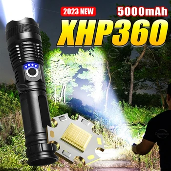 2023 XHP360 LED Ултра Мощен Фенер Type-C, Акумулаторна батерия Led Фенер 60 W Висока Мощност Led Фенерче Къмпинг Далечен Изстрел Факел