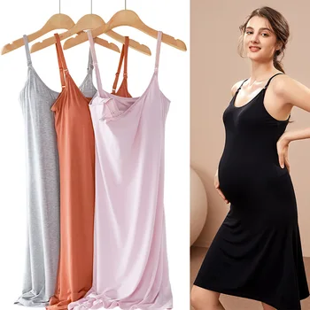 2023 Нова секси нощница за бременни, кърмачки жена, елегантна рокля за бременни и кърмещи, лятна нощница от вискоза с дълъг ръкав