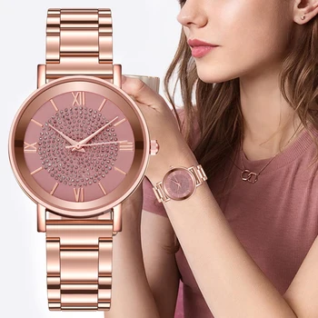 2023 Нови дамски часовници Луксозни дамски кварцов часовник с циферблат от неръждаема стомана, всекидневни модерен гривна дамски часовници за момичета, подаръци
