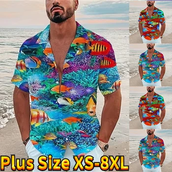 2023 Плажен Топ, тениска, за Мъже с Модерна Риза С ревера, Хавайска Риза, Тематична Тениска с 3D Принтом, Лятна мъжки Празнична Тениска с къс ръкав XS-8XL