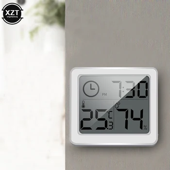 3.2-инчов интелигентен LCD дигитален термометър-влагомер, автоматичен електронен монитор на температурата и влажността, часовник, термометър за стая
