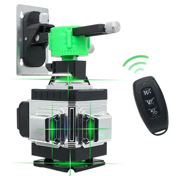 3D зелен 16-лайн умен ниво лазер с дистанционно управление, монтиране на стена, самонивелирующийся лазер с вертикални и хоризонтални линии