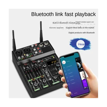 4-канална USB аудиомикшер с безжичен микрофон студийни аудио миксери с Bluetooth REC DJ конзола миксиране A