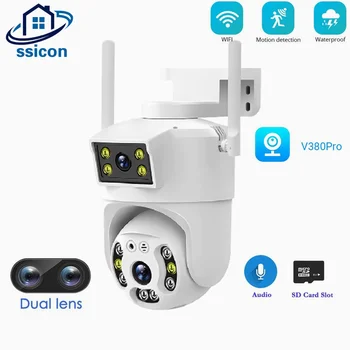 4-Мегапикселова камера за безопасност с двойна леща, WIFI, интелигентен дом, цветно нощно виждане, водоустойчива камера за видеонаблюдение V380 Pro, за автоматично проследяване