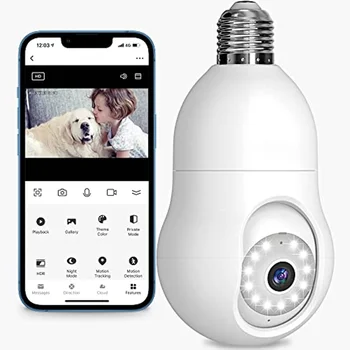 4-Мегапикселова Камера за Сигурност с Крушка 2,4 Ghz 360 ° 2K охранителна Камера, WiFi Външно Пълноцветно Откриване на Движение, което е Съвместимо с Алекса Proy