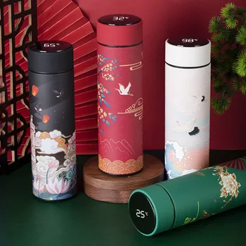 500 мл термокружка в китайски стил, интелигентен температурен дисплей, вакуумна колба за задържане на топлината термос, чаша, чаша, бутилка за вода