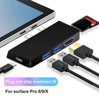 6-в-1 USB3.0 Hub Type-C с конектор HDMI е съвместим с SD за памет microSD, USB hub, удължител, Високоскоростен пренос на Surface Pro 8/9/X