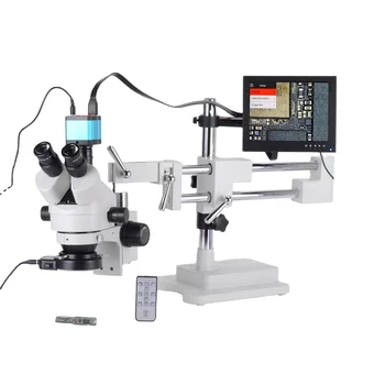 7X-45Ч Десктоп Определяне На Стълб Увеличение Увеличение Тринокулярный Стереомикроскоп Проверка на Печатната платка 14MP Микроскоп, Камера + 8 