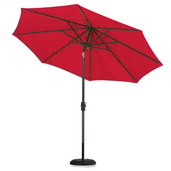 9-крак Отворен Чадър за вътрешен двор с бутон наклон, дръжка и пълно покритие 108 инча, комплект за поддръжка и задържане на червено Плажен чадър От Слънцето