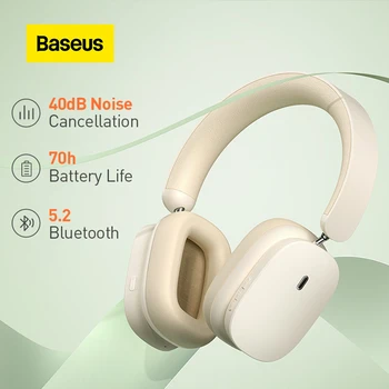 Baseus H1 ANC Безжични Слушалки 4 микрофона ENC Bluetooth Слушалки 5,2 40 мм Драйвер за Hi-Fi Слушалки 70 Часа Време на възпроизвеждане на Управлението на приложение