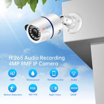 BESDER 4K 8MP H. 265 камера за сигурност външна водоустойчива IP камера 4MP IR за нощно виждане Multi View Plug & Play откриване на движение ВИДЕОНАБЛЮДЕНИЕ