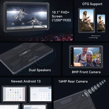Cubot TAB KINGKONG Здрав таблет с 10,1-инча, FHD + Android 13-16 + GB 256 GB Восьмиядерный Батерия 10600 ма IP68 16-Мегапикселова Камера