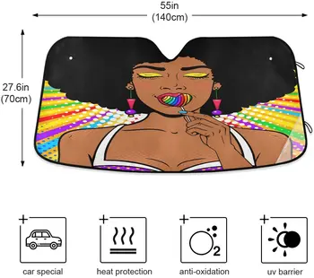 Dussdil Дъга Афро жена сенника на предното стъкло на превозното средство афроамериканская момиче слънчеви очила, отразяващи uv лъчи, предпазва вашият автомобил