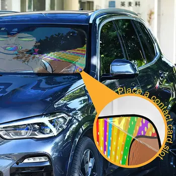 Dussdil Дъга Афро жена сенника на предното стъкло на превозното средство афроамериканская момиче слънчеви очила, отразяващи uv лъчи, предпазва вашият автомобил