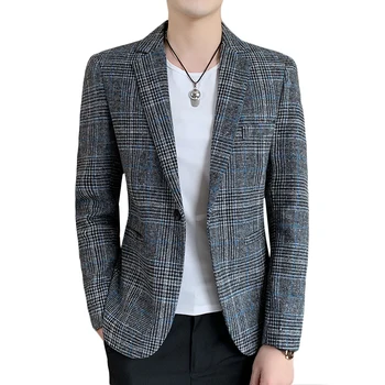 DYB & ZACQ, мъжки малък костюм, корейската версия, елегантен топ, красиви всекидневни карирани един костюм, тенденция на официалното палто