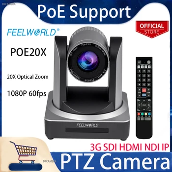 FEELWORLD POE20X Едновременно 3G SDI, HDMI IP PTZ Камера с 20-Кратно Оптично Увеличение, Поддръжка на PoE Full HD 1080P 60 кадъра в секунда за Директно излъчване