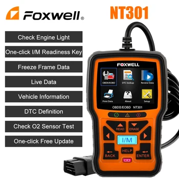 FOXWELL NT301 Авто скенер OBD2 Професионален Четец на код на данни в реално Време, Инструмент за Проверка на Осветление на двигателя OBD 2 Диагностични Инструменти Сканиране