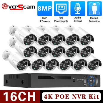 H. 265 16CH 8MP 4K POE NVR Система за видеонаблюдение 16 Порта 8MP Камера Водоустойчива Външна Аудио Микрофон Камера Комплект за видеонаблюдение