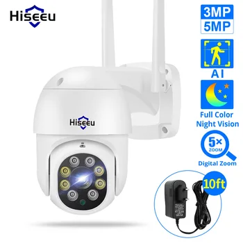 Hiseeu 4K 5MP Smart Wifi PTZ Камера 5x Цифрово Увеличение AI Откриване на Човек ONVIF Безжична IP Камера Видеонаблюдение за Защита на Дома за Сигурност