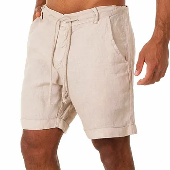 JAYCOSIN Пролетни ежедневни панталони с джобове, панталони с копчета, къси мъжки панталони за бодибилдинг, памучни ленени шорти за бягане, Бермудски острови