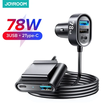 Joyroom 78 W 5-в-1 Зарядно устройство за Бързо Зарядно устройство, USB C с кабел 1,5 м PD 3,0 QC 4,0 3,0 PPS 25 W Type C Адаптер за няколко автомобилни батерии и зарядни устройства
