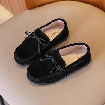 JY/ Детски Ежедневни обувки от изкуствена кожа за момичета и момчета, на равна подметка, мързелива обувки с лък-пеперуда, 21-35, черен, бял, кафяв, B-1055