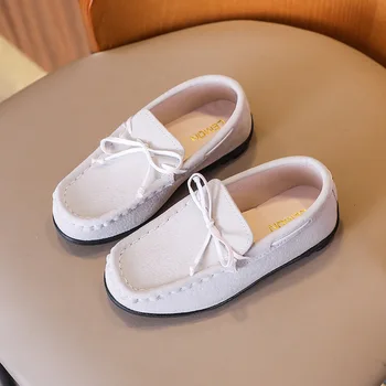 JY/ Детски Ежедневни обувки от изкуствена кожа за момичета и момчета, на равна подметка, мързелива обувки с лък-пеперуда, 21-35, черен, бял, кафяв, B-1055
