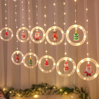 Led Светлинна Завеса Ред Страхотна Венец Прозорец Коледна Лампа Открит Градина Коледна Украса за Дома Спалня Сватбен Декор