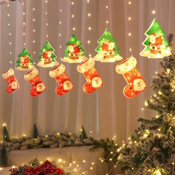 Led Светлинна Завеса Ред Страхотна Венец Прозорец Коледна Лампа Открит Градина Коледна Украса за Дома Спалня Сватбен Декор