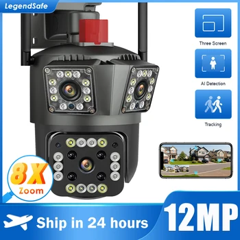 Legendsafe 12MP 6K WIFI IP Външна Камера за Следене на движение PTZ 4K Камера С Три Лещи и Три Екрана Водоустойчива Система за Сигурност