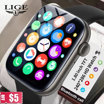 LIGE 1,81 инчов Смарт Часовници Мъжки Bluetooth Покана P45 HD Екран Часовници Въртящи се Бутони IP67 Умни Дамски Часовници За Xiaomi Huawei Samsung