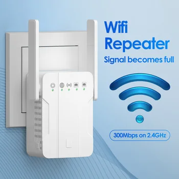 Lintratek 2,4 Ghz Wifi Повторител на сигнала 300 Mbit/s, Wifi Удължител диапазон WPS Усилвател Wi-Fi на Далечни разстояния За Домашна употреба Усилвател на сигнала на Wi-Fi
