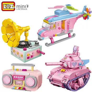 LOZ MINI bloquesde ladrillo Строителни блокове творчески сам подарък за момичета малка изложба/готина играчка хеликоптер /радио/резервоар/Bg-Brinquedos