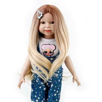 MUZIWIG 18-цолови перуки за американските кукли, топлоустойчива дълга къдрава коса, аксесоари за кукли 