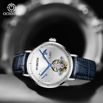 OCHSTIN маркови автоматично мъжки часовници с механично кожена каишка, луксозна фаза на Слънцето и Луната, модерен минималистичен дизайн, мъжки часовници, часовници