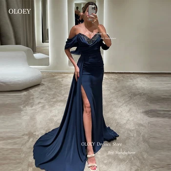 OLOEY, дамски официални рокли стил русалка, тъмно син шифон, блестящи мъниста, с нарязани във формата на сърце, Дубай, арабските рокли за абитуриентски бал, рокли за официални случаи