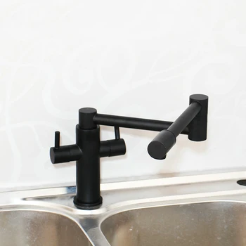 OUBONI нови кухненски кран от черна антични месинг със завъртане на 360 градуса, двойно завъртане чучур, черни, 2 дръжки, кухненски съд, смесител за мивка, смесител