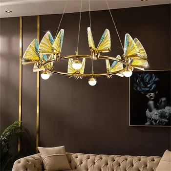 OUFULA Скандинавските цветни полилеи, осветителни тела, висящи лампи, пръстен с пеперуда за декорация на дома