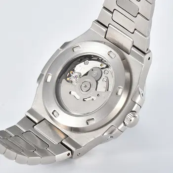 OUMASHI Ice Blue Мъжки автоматичен часовник в стил Nautilus Механични часовници Модерен бизнес спортни сапфирен кристал водоустойчивост 10 бара W
