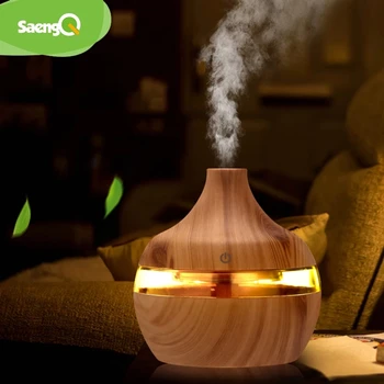 saengQ Електрически овлажнител за въздух Дифузер етерично ароматния масло Ултразвуков овлажнител на дърво USB Мини-туманообразователь led лампа
